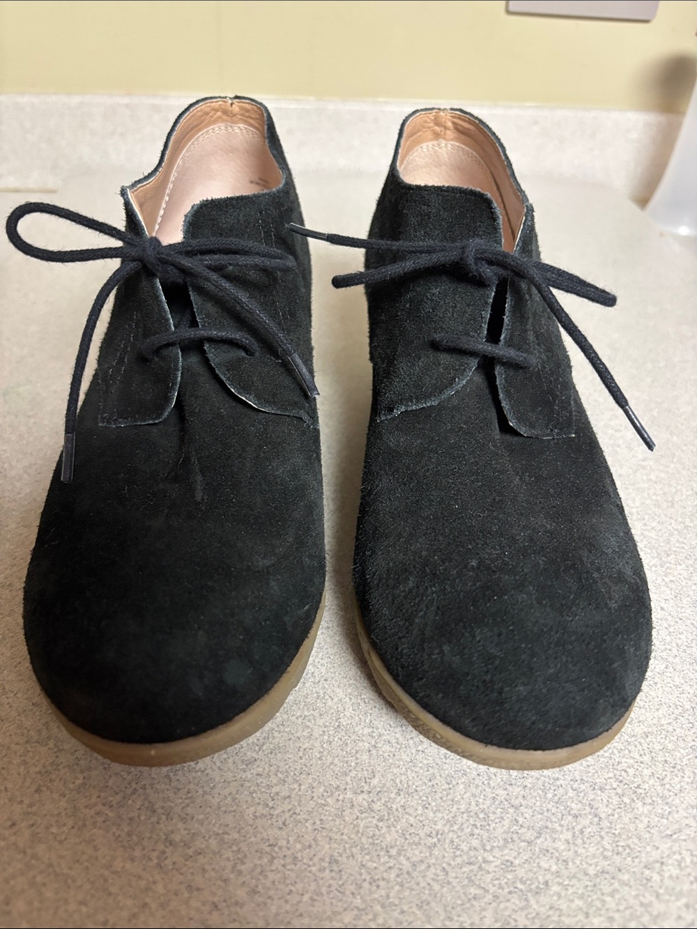 Lands' End Black Suede Lace-Up Ankle Booties size 9